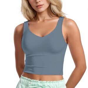 NWT Women’s Longline WireFree Padded Sports Bra / Workout Top, blue, size large
